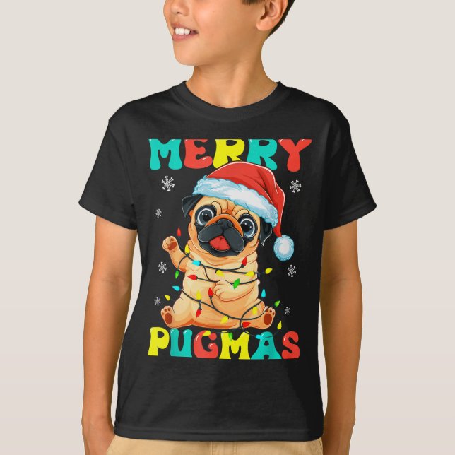 Camiseta Merry Pugmas Pug Christmas Santa Pug Xmas Lights D (Anverso)