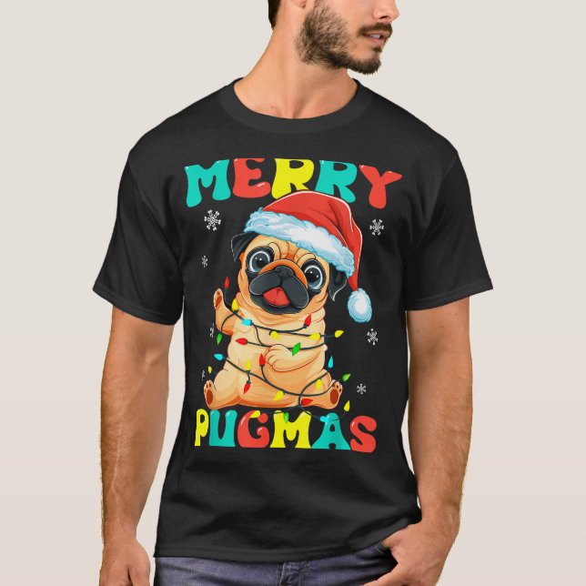 Camiseta Merry Pugmas Pug Christmas Santa Pug Xmas Lights D (Anverso)