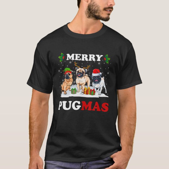 Camiseta Merry Pugmas Santa Elf Reindeer Pug Perros Árbol d (Anverso)