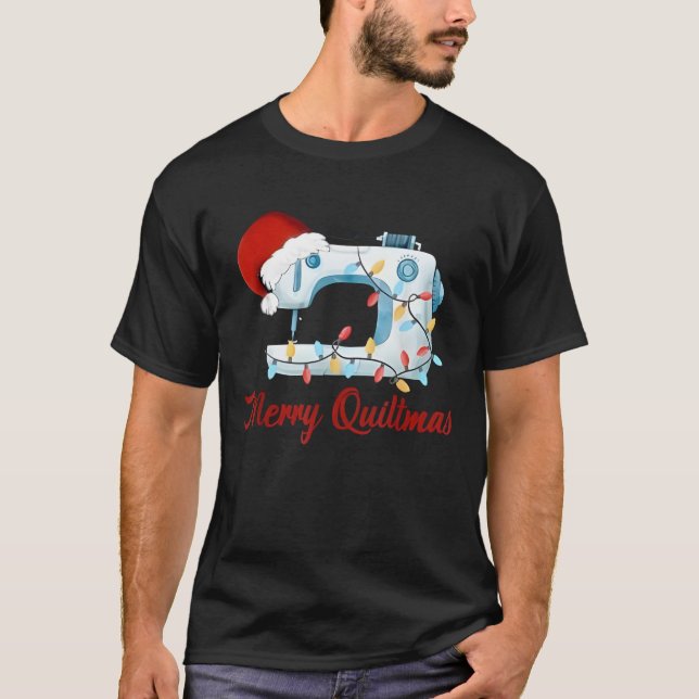 Camiseta Merry Quiltmas Knitting Sewing Santa Christmas Qui (Anverso)