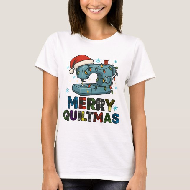 Camiseta Merry Quiltmas Sewing Machine  (Anverso)