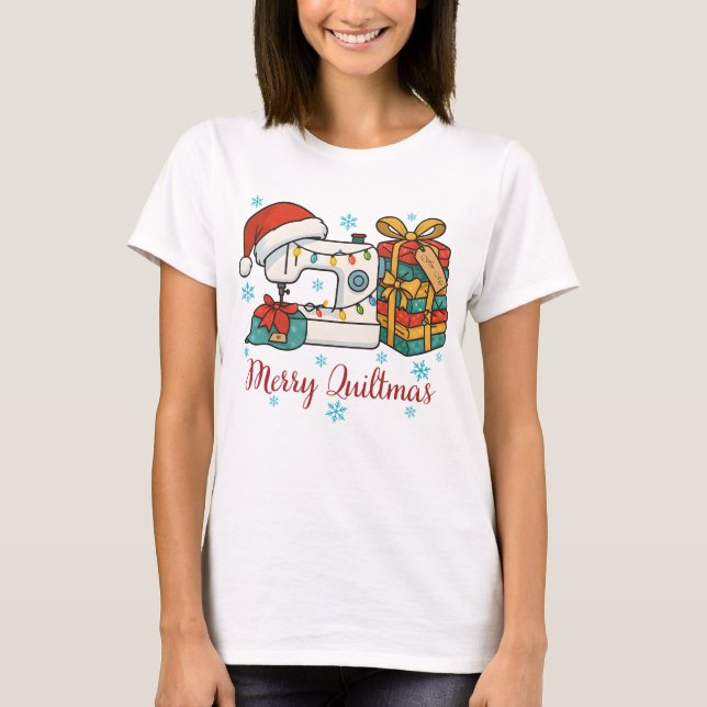 Camiseta Merry Quiltmas Sewing Machine 6 (Anverso)