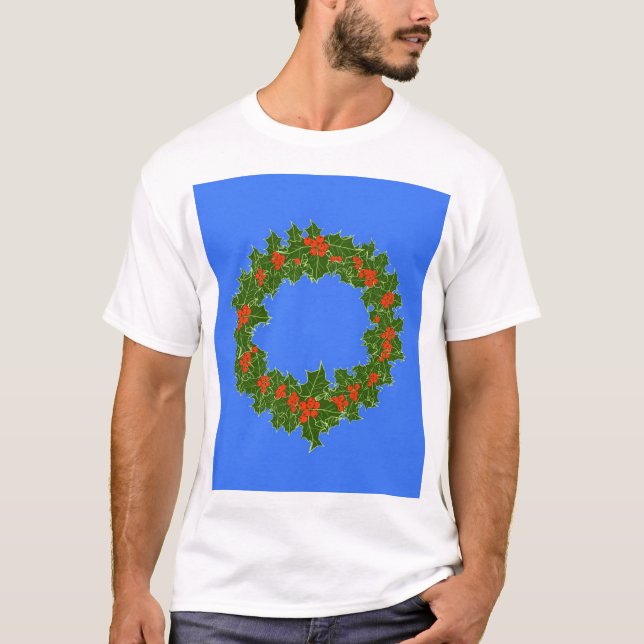 Camiseta Merry Red Berry y Holly Wreath para Navidades (Anverso)
