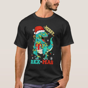 Camiseta Merry Rex Mas Dinosaur Santa Christmas Tree Light