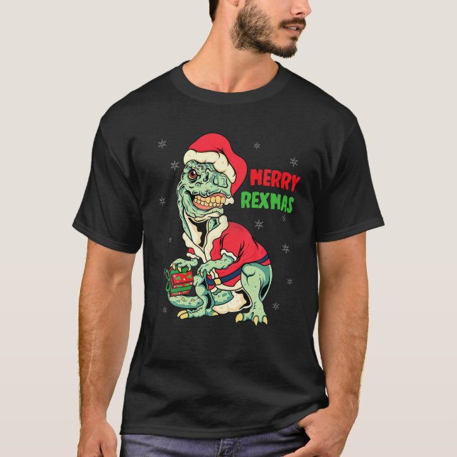Camiseta Merry Rexmas Rawr T Rex Christmas Dinosaur Santa R (Anverso)