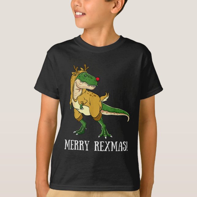Camiseta Merry Rexmas Reindeer T-rex Rudolph Dinosaur Chris (Anverso)