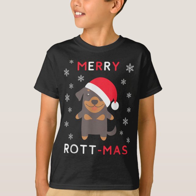 Camiseta Merry Rott Mas - Navidades divertidos Rottweiler X (Anverso)