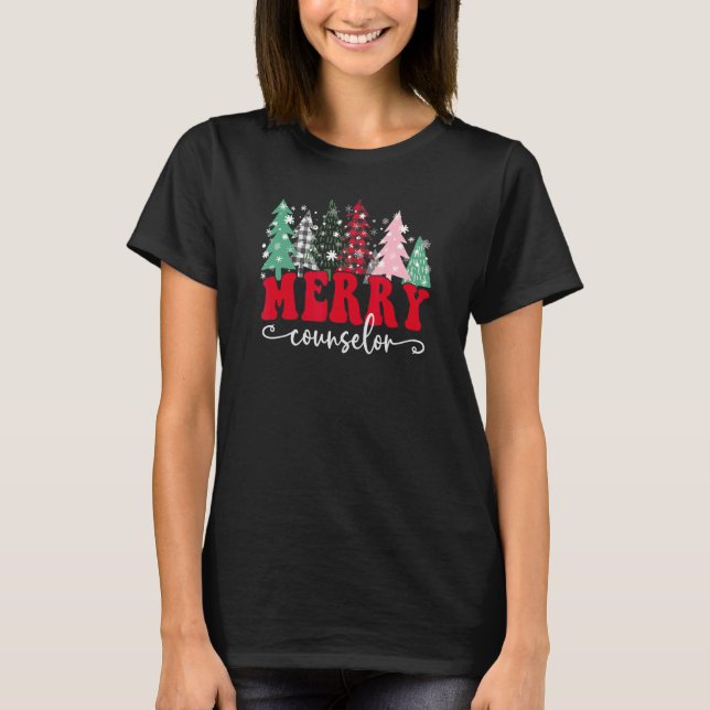 Camiseta Merry School Counselor Christmas Trees Student Sup (Anverso)