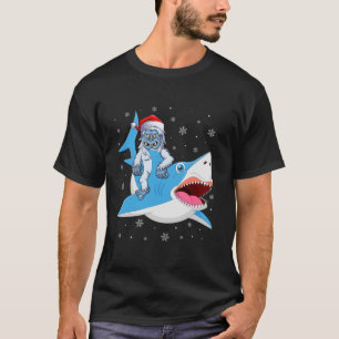 Camiseta Merry Sharkmas Gracioso Santa Hat Yeti Riding Shar