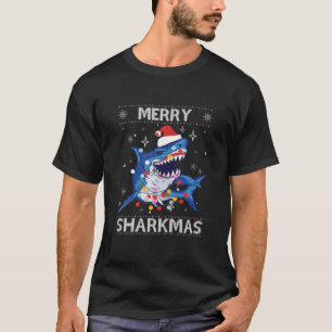 Camiseta Merry Sharkmas Tiburón Navidades Santa Ugly Luces