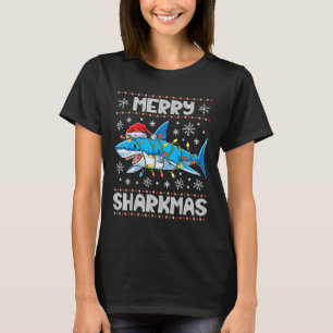 Camiseta Merry Sharkmas Tiburón Navidades Santa Ugly Luces