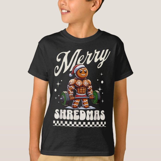 Camiseta Merry Shredmas Christmas Gym Gingerbread Workout M (Anverso)