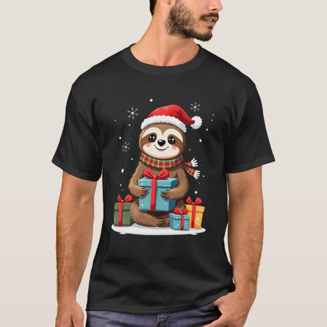 Camiseta Merry Slothmas cute Christmas sloth Santa hat Xmas (Anverso)