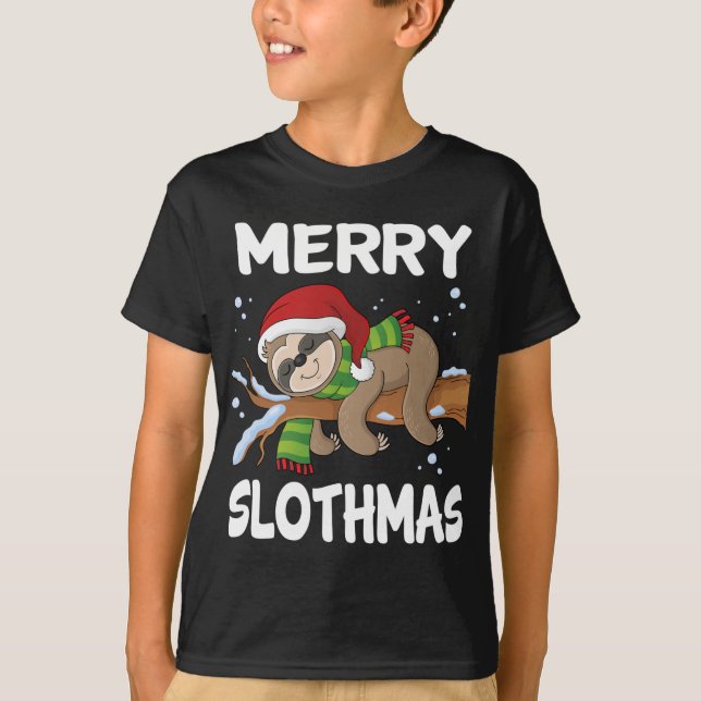 Camiseta Merry Slothmas Cute Slote Viste Santa Hat Cute Chr (Anverso)