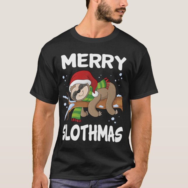 Camiseta Merry Slothmas Cute Slote Viste Santa Hat Cute Chr (Anverso)