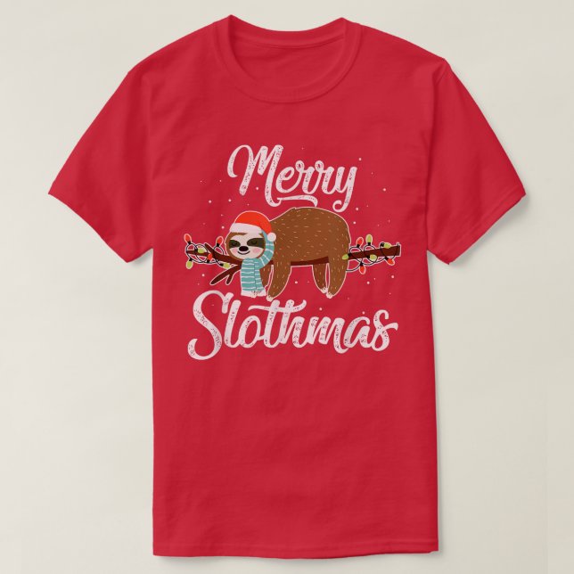 Camiseta Merry Slothmas Cute Slote Viste Santa Hat Cute Chr (Diseño del anverso)