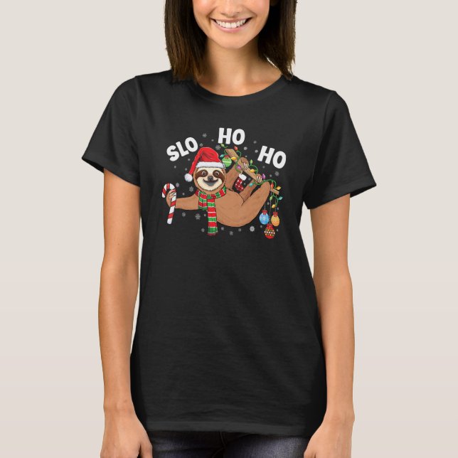 Camiseta Merry Slothmas cute Xmas sloth Santa hat Christmas (Anverso)