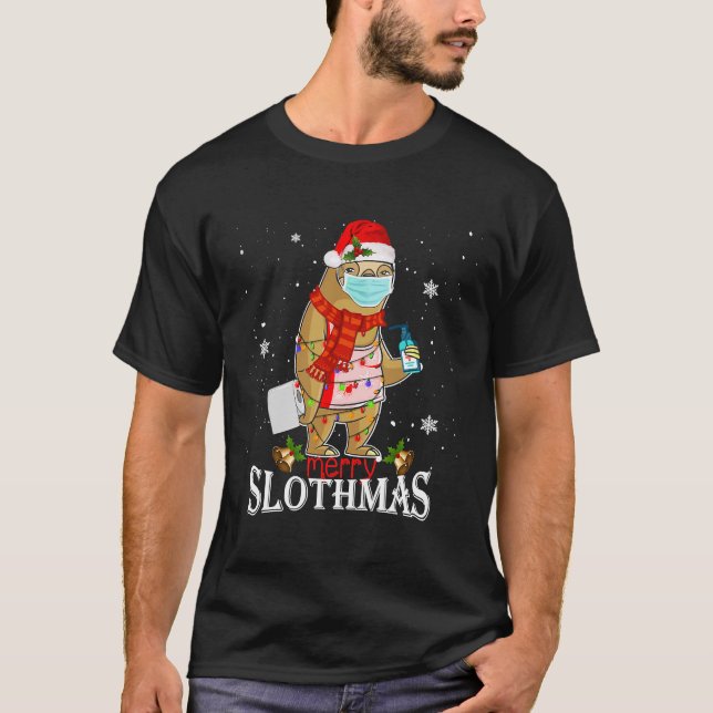 Camiseta Merry Slothmas Face Mask Divertido Sloth (Anverso)