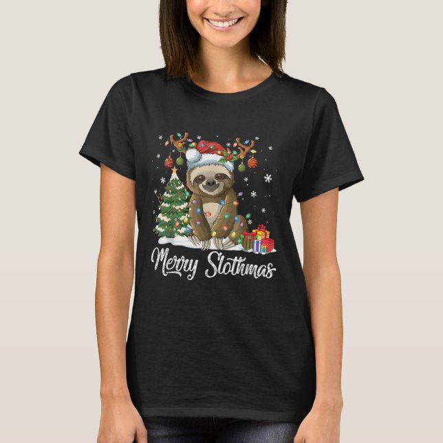 Camiseta Merry Slothmas Funny Sloth Christmas Tree Lights X (Anverso)