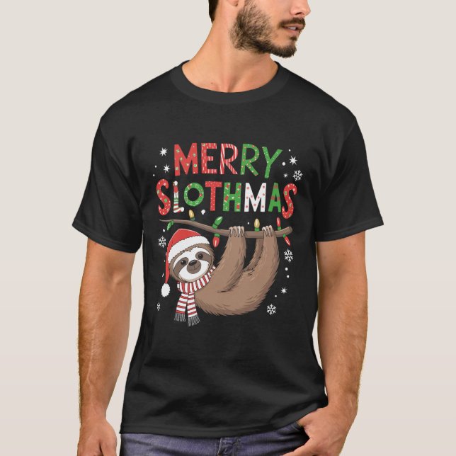Camiseta Merry Slothmas Santa Hat Pajamas Sloth Lover Chica (Anverso)