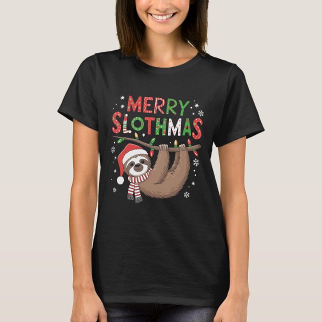Camiseta Merry Slothmas Santa Hat Pajamas Sloth Lover Chica (Anverso)