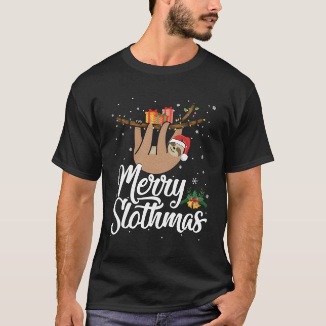 Camiseta Merry Slothmas T Pajama Para Los Amantes De Sloth  (Anverso)