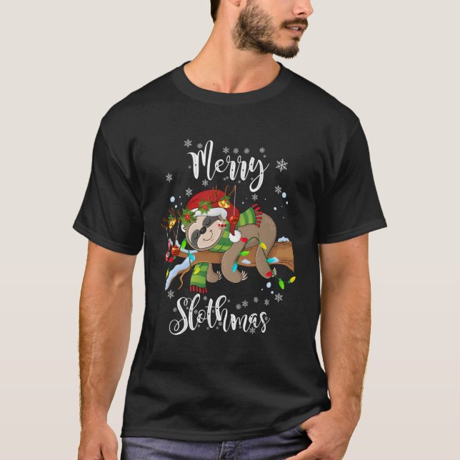 Camiseta Merry Slothmas T Shirt Navidades Pajama Por Sloth (Anverso)
