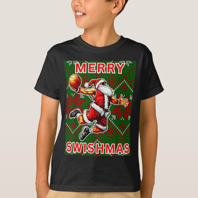 Camiseta Merry Swishmas Basketball Christmas Santa Claus Sl (Anverso)