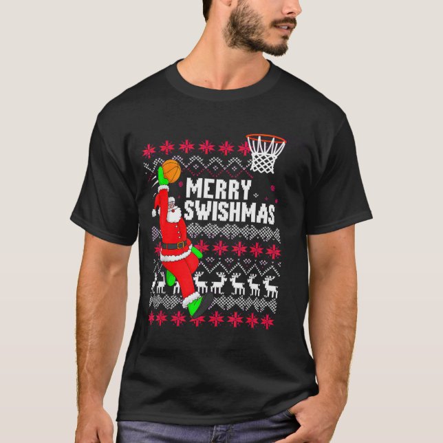 Camiseta Merry Swishmas Basketball Ugly Christmas Xmas  (Anverso)
