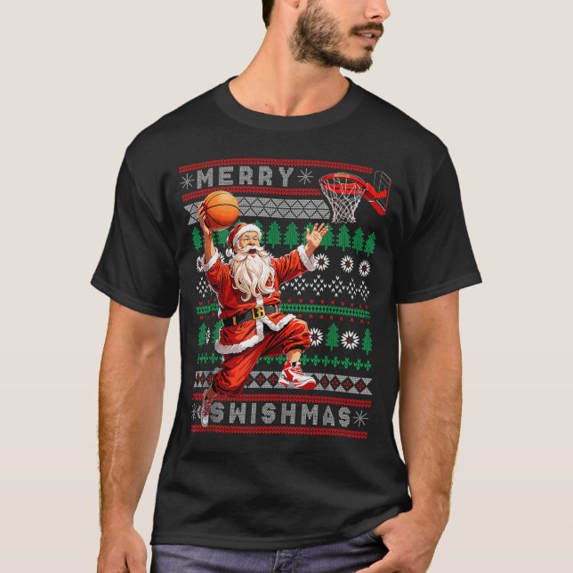 Camiseta Merry Swishmas Basketball Ugly Christmas Xmas Men  (Anverso)