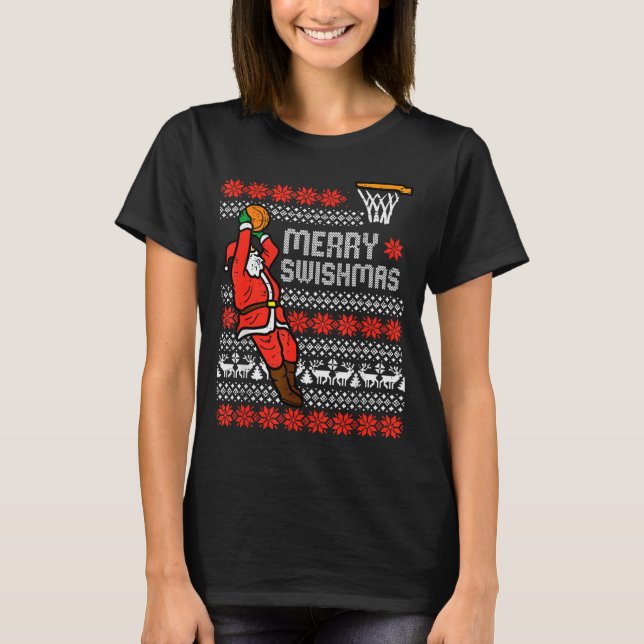 Camiseta Merry Swishmas Basketball Ugly Christmas Xmas Men  (Anverso)