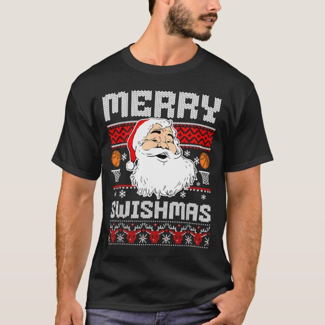 Camiseta Merry Swishmas Basketball Xmas Ugly Christmas Men  (Anverso)