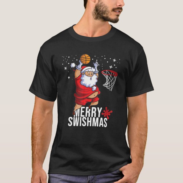Camiseta Merry Swishmas Santa Basketball Christmas Pajamas (Anverso)