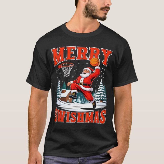 Camiseta Merry Swishmas Santa Playing Basketball Christmas  (Anverso)