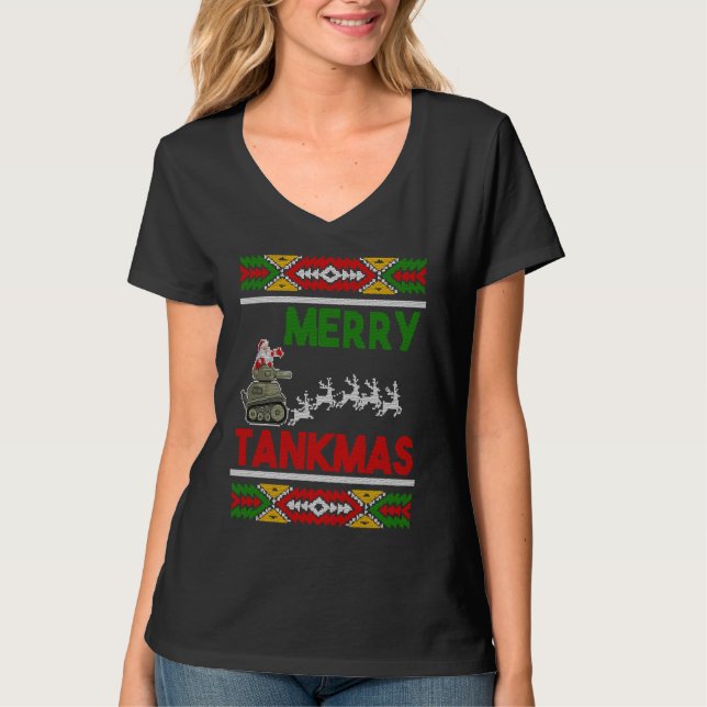 Camiseta Merry Tankmas Battle Tank Military Ugly Christmas (Anverso)