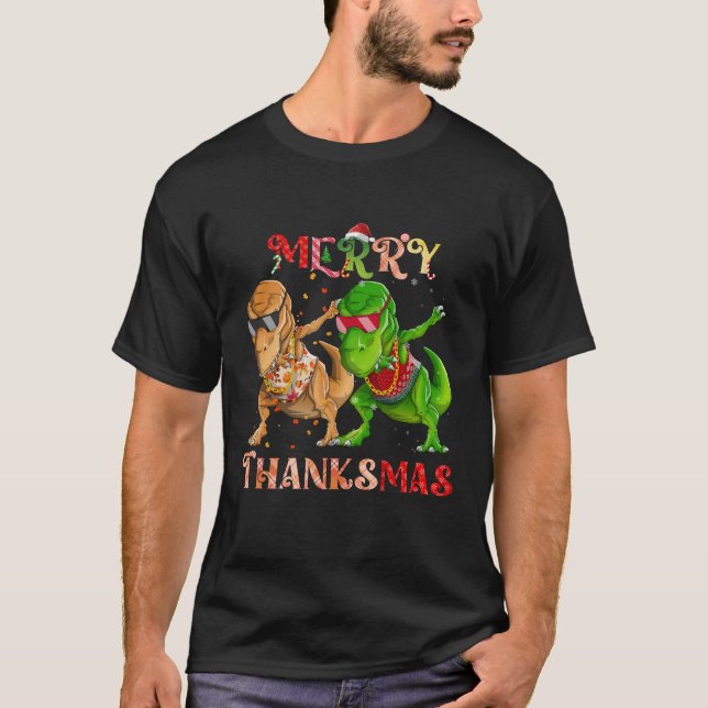 Camiseta Merry Thankmas T Rex Dinosaur Rapper Dabbing (Anverso)