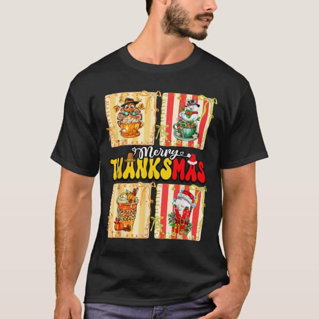Camiseta Merry Thanksmas Pumpkin Sce Latte Coffee Thanksgiv (Anverso)