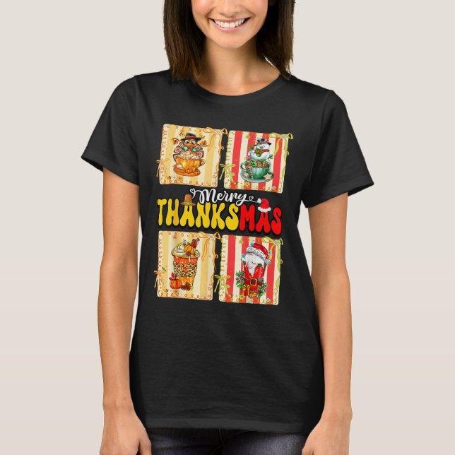 Camiseta Merry Thanksmas Pumpkin Sce Latte Coffee Thanksgiv (Anverso)