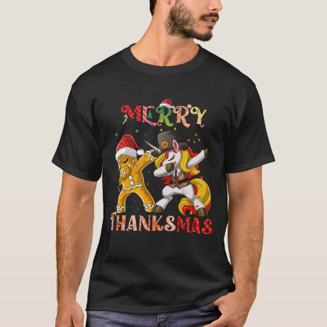 Camiseta Merry Thanksmas Unicorn Biscuit Dabbing (Anverso)
