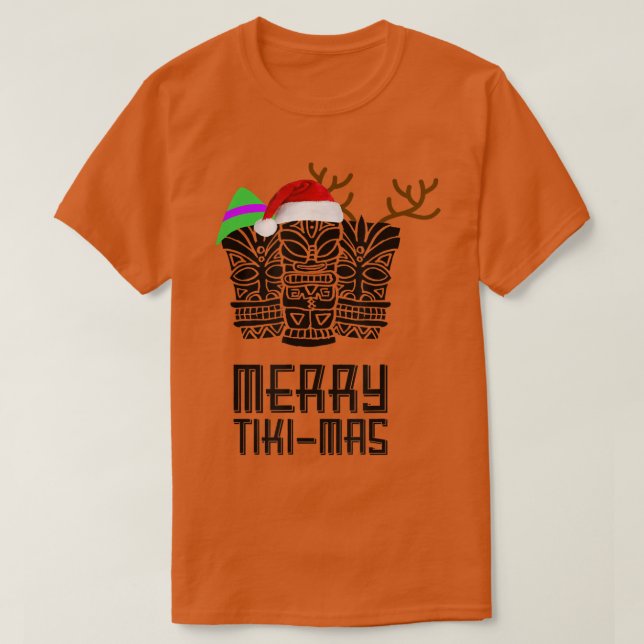 Camiseta Merry TikiMas Christmas , Santa Hat Tiki Tee  (Diseño del anverso)