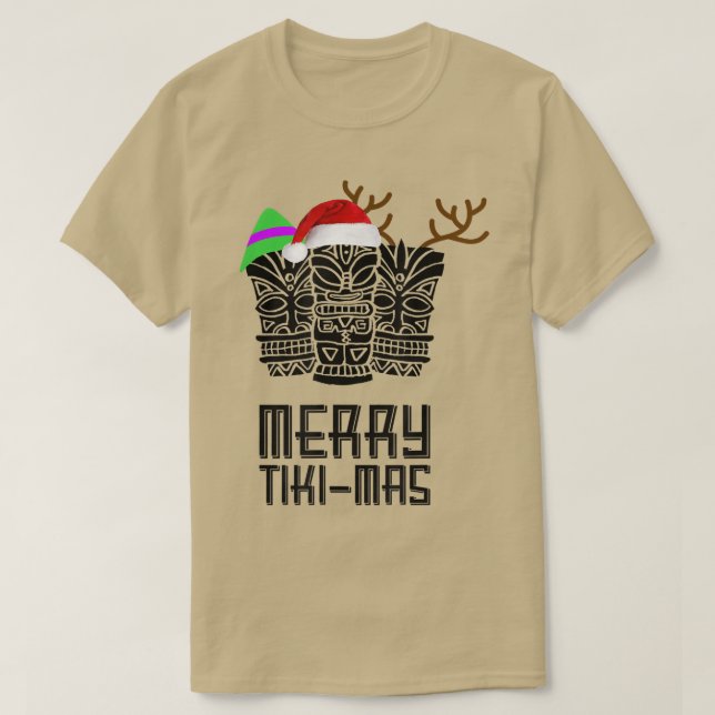 Camiseta Merry TikiMas Navidades , Santa Hat Tiki Tee (Diseño del anverso)