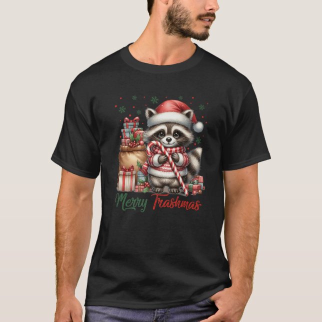 Camiseta Merry Trashmas Cute Santa Raccoon Lover Candy Cane (Anverso)