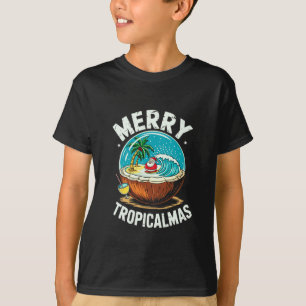 Camiseta Merry Tropicalmas Surfing Santa Snow Globe Coconut