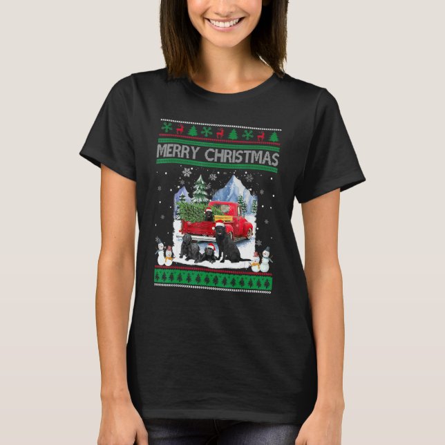 Camiseta Merry Ugly Christmas Black Lab Hat Santa Red Truck (Anverso)