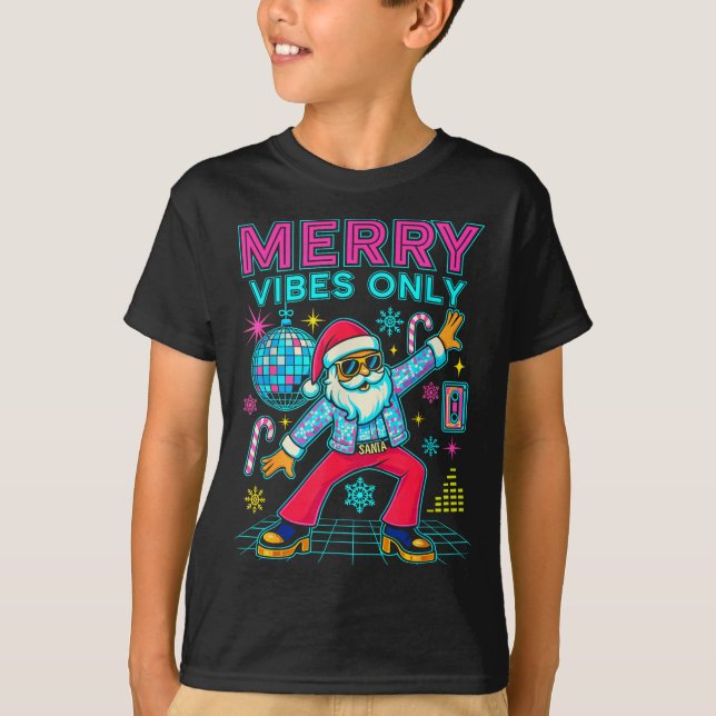 Camiseta Merry Vibes Only Santa Christmas Disco Retro 70s 8 (Anverso)