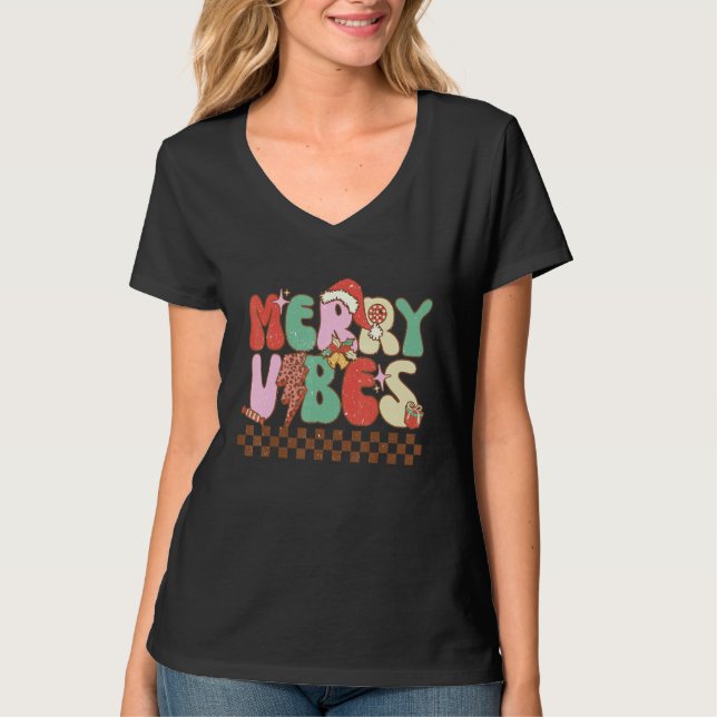 Camiseta Merry Vibes Retro Christmas Candy Cane Christmas v (Anverso)