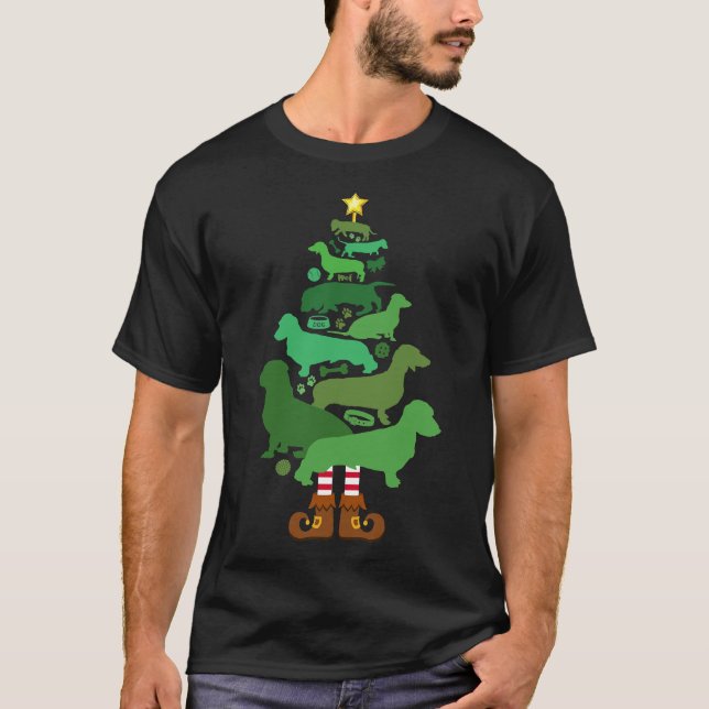Camiseta Merry Weiner Árbol de Navidad Dachshund Perro Love (Anverso)