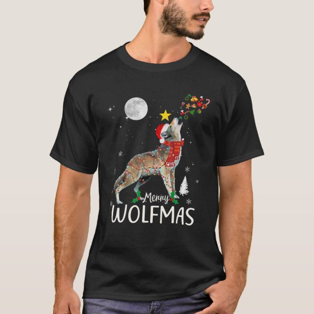 Camiseta Merry Wolfmas Christmas Funny Wolf Santa Hat Wolve (Anverso)