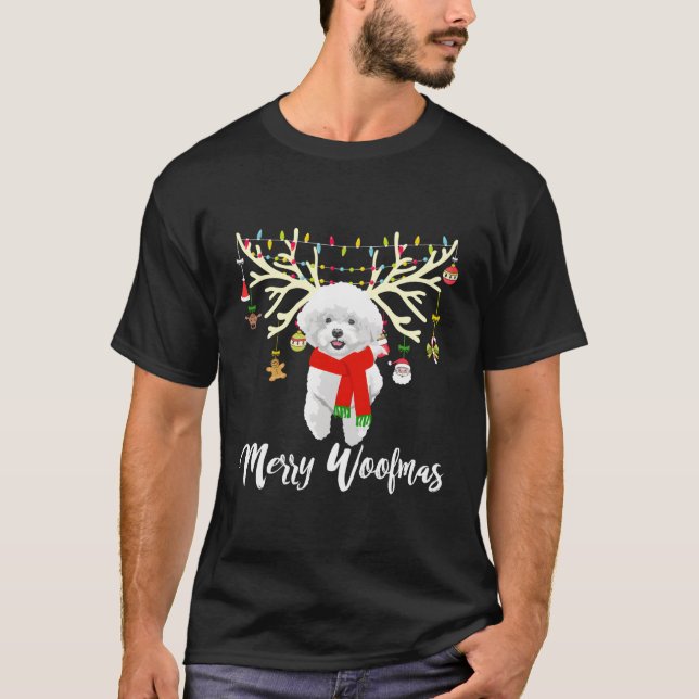 Camiseta Merry Woofmas Bichon Frise Reindee Navidad Perro (Anverso)
