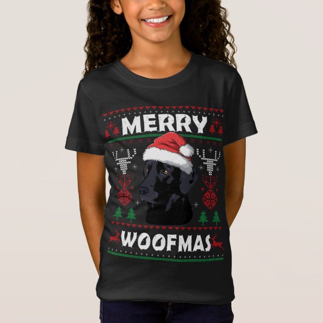 Camiseta Merry Woofmas Black Lab Navidades Perro Lover Xmas (Anverso)